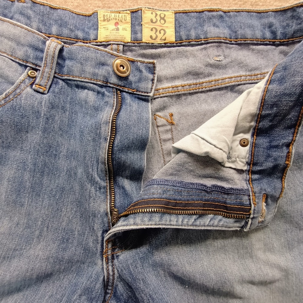 RedHead Jeans Men Fits 36x28.5 Blue Denim Stretch Mid Rise Straight Leg Workwear - Picture 7 of 10